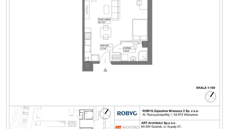 Rzut - Mieszkanie na sprzedaż 1 pokój o powierzchni 35,45 m² - numer E.0M03 w Nowa Wałowa bud. E