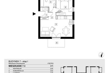 Rzut - Mieszkanie na sprzedaż 2 pokoje o powierzchni 43,55 m² - numer 7.3 w Jasieny