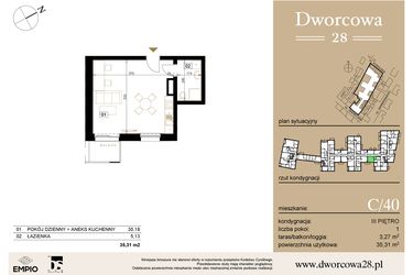 Rzut - Mieszkanie na sprzedaż 1 pokój o powierzchni 35,61 m² - numer C40 w Dworcowa 28