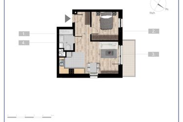 Rzut - Mieszkanie na sprzedaż 2 pokoje o powierzchni 42,96 m² - numer 71 w Szczytno Dąbrowskiego - etap 2