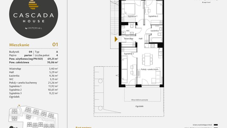Rzut - Mieszkanie na sprzedaż 4 pokoje o powierzchni 69,25 m² - numer 4.1 w CASCADA House