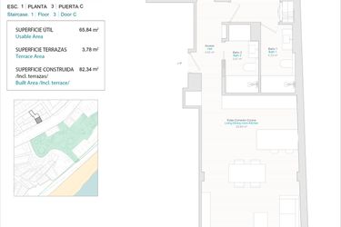 Rzut - Mieszkanie na sprzedaż 2 pokoje o powierzchni 65 m² - numer 3C w Allonbay Urban - Villajoyosa