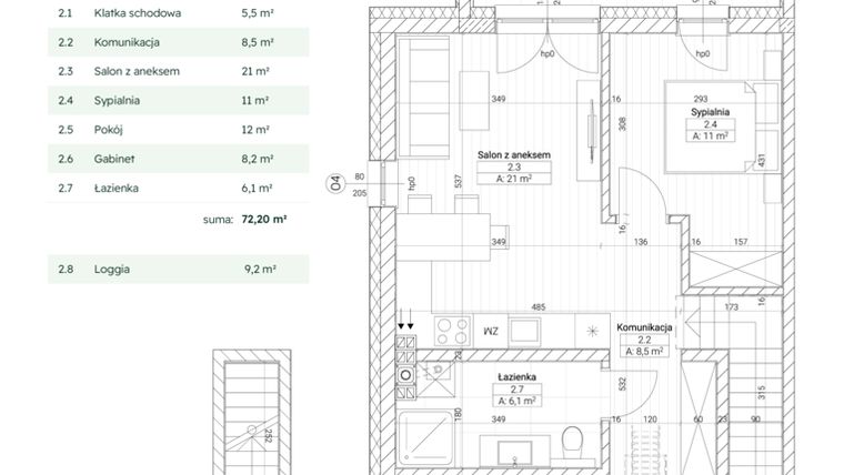 Rzut - Mieszkanie na sprzedaż 4 pokoje o powierzchni 72,2 m² - numer C1M2 w Nefrytowa Park