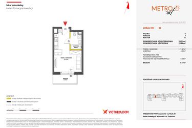 Rzut - Mieszkanie na sprzedaż 1 pokój o powierzchni 26,55 m² - numer 33 w Metro Art 13