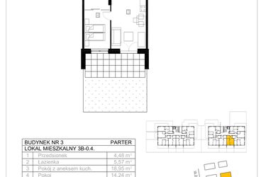 Rzut - Mieszkanie na sprzedaż 2 pokoje o powierzchni 42,99 m² - numer 3B-0.4 w Gardenia Pogodno