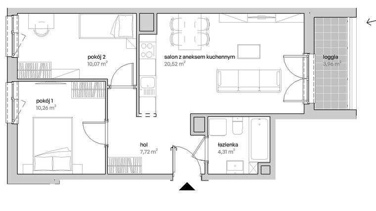 Rzut - Mieszkanie na sprzedaż 3 pokoje o powierzchni 52,88 m² - numer D.02.213 w Unii Lubelskiej Vita
