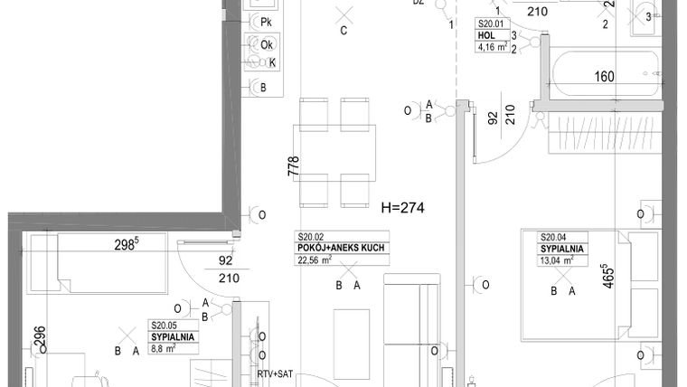 Rzut - Mieszkanie na sprzedaż 3 pokoje o powierzchni 54,22 m² - numer S20 w Miasto Ogród 6 - OSLO i SZTOKHOLM