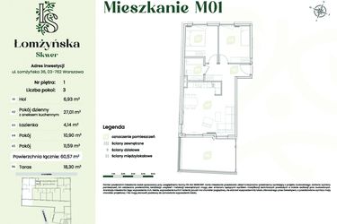 Rzut - Mieszkanie na sprzedaż 3 pokoje o powierzchni 60,57 m² - numer 1 w Łomżyńska Skwer