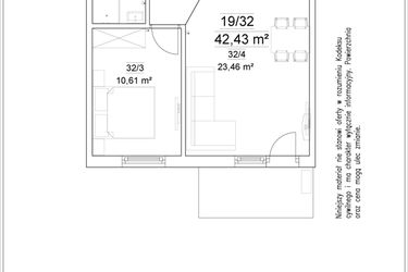 Rzut - Mieszkanie na sprzedaż 2 pokoje o powierzchni 42,43 m² - numer 19/32 w Osiedle Versus etap II