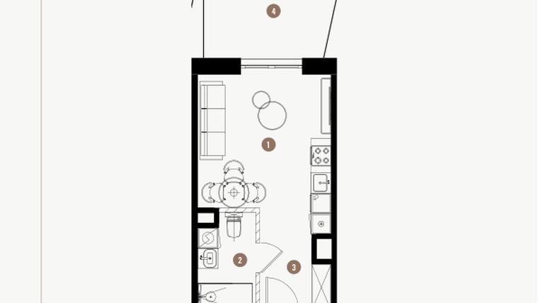 Rzut - Mieszkanie na sprzedaż 1 pokój o powierzchni 25,74 m² - numer 4.16 w WIMA APARTMENTS