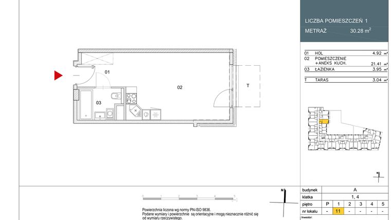 Rzut - Mieszkanie na sprzedaż 1 pokój o powierzchni 30,28 m² - numer L11 w Morwowa 5 - Apartamenty inwestycyjne
