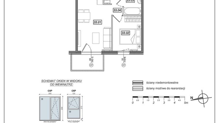 Rzut - Mieszkanie na sprzedaż 2 pokoje o powierzchni 35,19 m² - numer 6.A.33 w Urzeka bud. 6 i 7