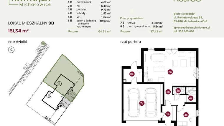 Rzut - Dom na sprzedaż 6 pokoi o powierzchni 151,34 m² - numer 9B w Michałowice Kwitnąca