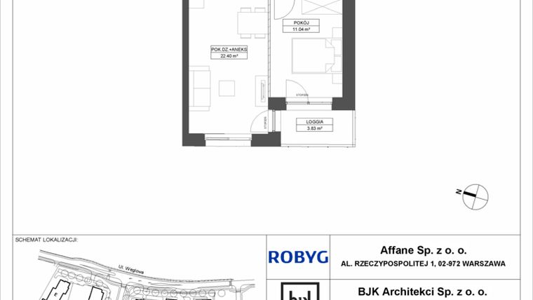 Rzut - Mieszkanie na sprzedaż 2 pokoje o powierzchni 43,75 m² - numer A.1M09 w WENDY