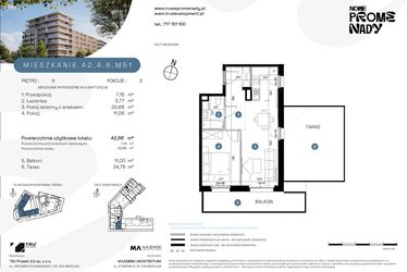 Rzut - Mieszkanie na sprzedaż 2 pokoje o powierzchni 42,66 m² - numer A2.4.6.M51 w Nowe Promenady