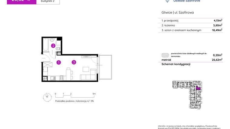 Rzut - Mieszkanie na sprzedaż 1 pokój o powierzchni 26,62 m² - numer 2.A.4.02 w Murapol Osiedle Szafirove II