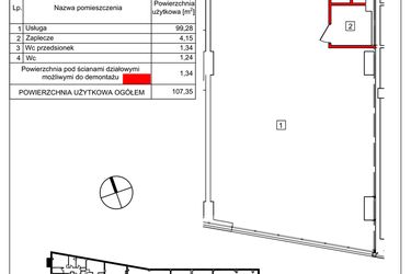 Rzut - Lokal użytkowy na sprzedaż 1 pokój o powierzchni 107,35 m² - numer P01/B02 w Sokolska 30 Towers