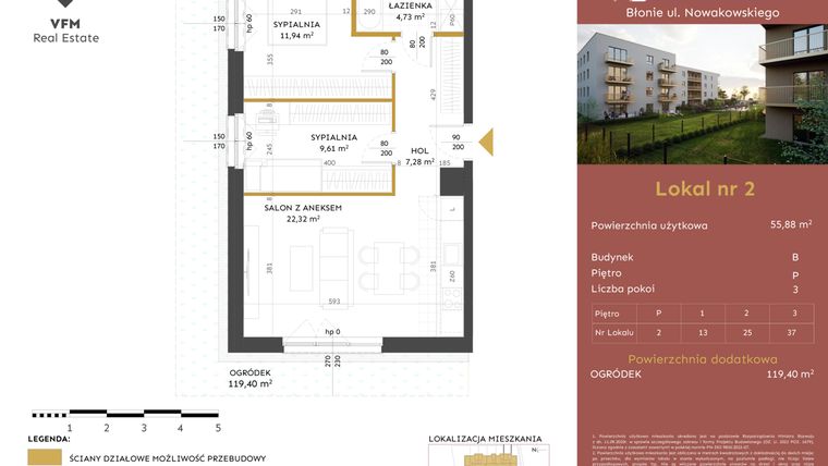Rzut - Mieszkanie na sprzedaż 3 pokoje o powierzchni 55,88 m² - numer 2 w Stacja Błonie etap II