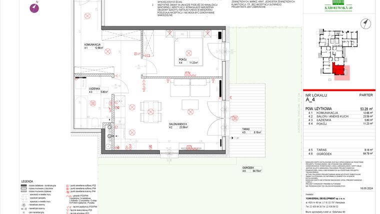 Rzut - Mieszkanie na sprzedaż 2 pokoje o powierzchni 53,81 m² - numer A.4 w Karolewska 60