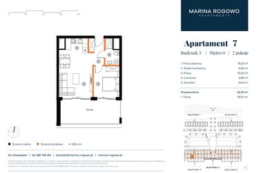 Rzut - Mieszkanie na sprzedaż 2 pokoje o powierzchni 42,76 m² - numer 7 w Apartamenty Marina Rogowo