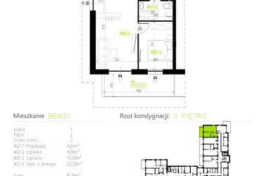 Rzut - Mieszkanie na sprzedaż 2 pokoje o powierzchni 41,06 m² - numer B6M21 w Osiedle Natura Park etap II