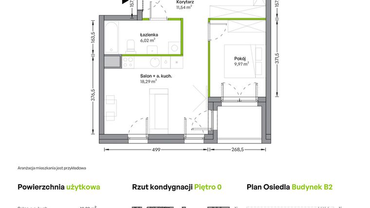 Rzut - Mieszkanie na sprzedaż 2 pokoje o powierzchni 45,82 m² - numer B.00.04.01 w WUWA Vita