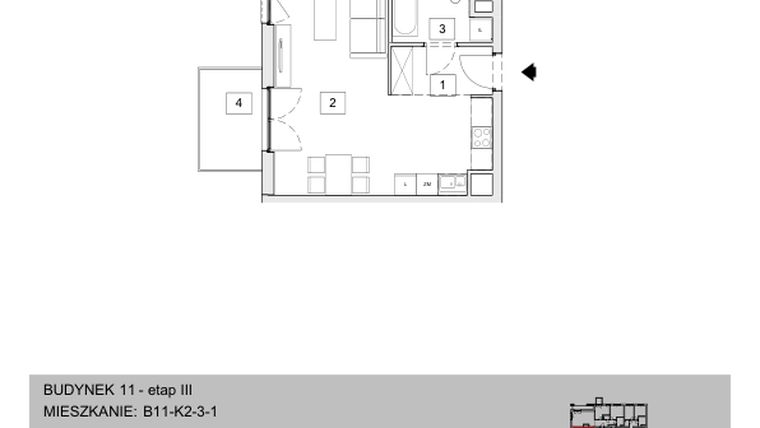 Rzut - Mieszkanie na sprzedaż 1 pokój o powierzchni 34,2 m² - numer B11-K2-3-1 w Żerniki na Novo III