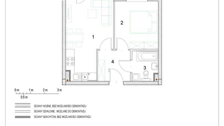Rzut - Mieszkanie na sprzedaż 2 pokoje o powierzchni 35,86 m² - numer F1/P4/5 w Osiedle Jodłowa bud. F