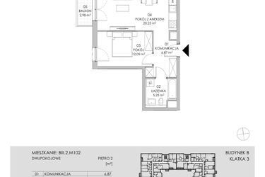 Rzut - Mieszkanie na sprzedaż 2 pokoje o powierzchni 44,42 m² - numer BIII.2.M102 w Przewóz 42 ATAL II