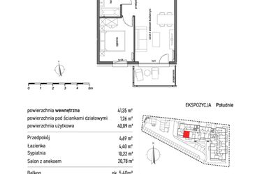 Rzut - Mieszkanie na sprzedaż 2 pokoje o powierzchni 41,35 m² - numer 1.2.4. w Dywizjonu 303