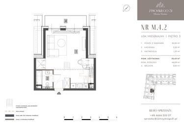 Rzut - Mieszkanie na sprzedaż 1 pokój o powierzchni 35,49 m² - numer M.4.2 w Zamoyskiego 31