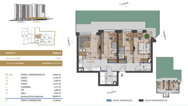 Rzut - Mieszkanie na sprzedaż 4 pokoje o powierzchni 68,84 m² - numer 63 w Osiedle Dakar Karolina