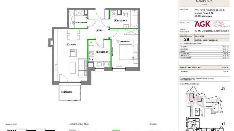 Rzut - Mieszkanie na sprzedaż 2 pokoje o powierzchni 53,4 m² - numer NN-B-LM-29 w Nowa Nakielska by PHN
