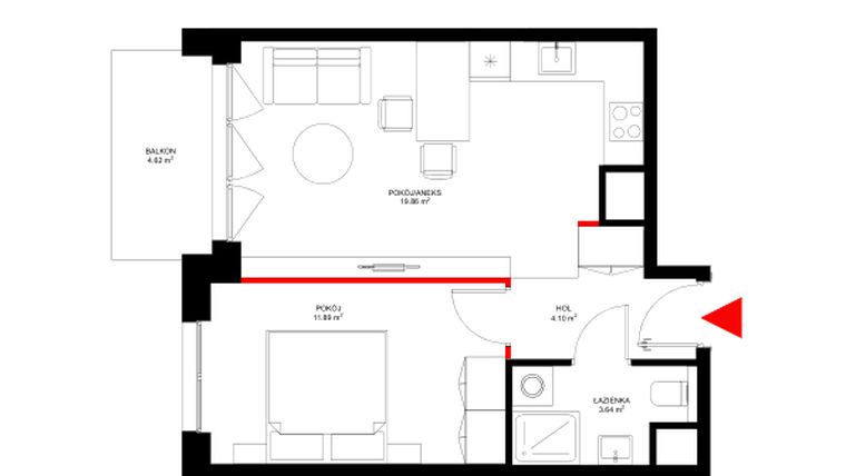 Rzut - Mieszkanie na sprzedaż 2 pokoje o powierzchni 39,48 m² - numer E.7.8 w INSPIRE ETAP IV – bud. E