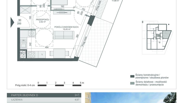 Rzut - Mieszkanie na sprzedaż 2 pokoje o powierzchni 37,12 m² - numer M-1 w Unikat Apartamenty D