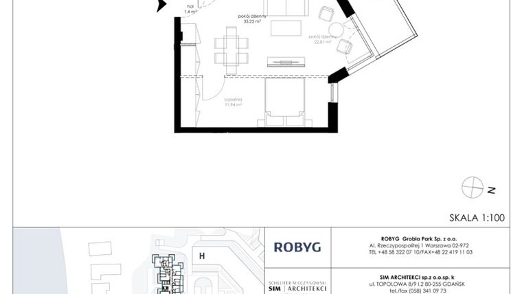 Rzut - Mieszkanie na sprzedaż 1 pokój o powierzchni 48,31 m² - numer G.5M27 w Nadmotławie Apartments
