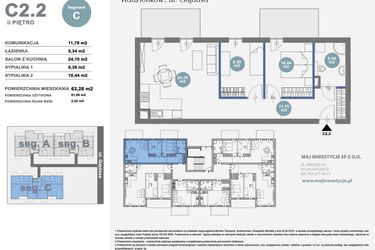 Rzut - Mieszkanie na sprzedaż 3 pokoje o powierzchni 61,06 m² - numer C2.2 w Nowy Radzionków