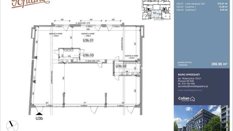 Rzut - Lokal użytkowy na sprzedaż 1 pokój o powierzchni 286,96 m² - numer F/U3b w Goplana budynek F