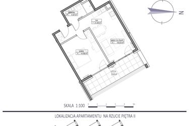 Rzut - Mieszkanie na sprzedaż 2 pokoje o powierzchni 44,11 m² - numer F23 w Apartamenty na Klifie bud. D, E i F
