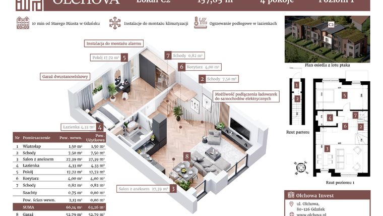 Rzut - Mieszkanie na sprzedaż 4 pokoje o powierzchni 157,85 m² - numer C2 w Olchova