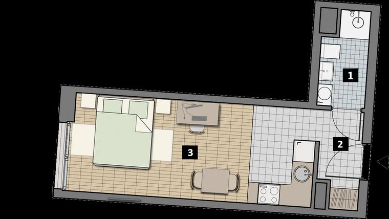 Rzut - Mieszkanie na sprzedaż 1 pokój o powierzchni 25,5 m² - numer 1.2B w City Łobzów