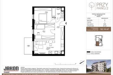 Rzut - Mieszkanie na sprzedaż 3 pokoje o powierzchni 52,14 m² - numer B.10 w Przy Parku 2