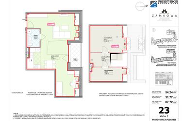 Rzut - Mieszkanie na sprzedaż 4 pokoje o powierzchni 87,72 m² - numer E.23 w Kamienica Zamkowa