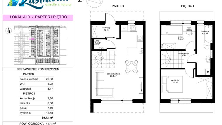 Rzut - Mieszkanie na sprzedaż 3 pokoje o powierzchni 59,43 m² - numer A.10 w Zastawna OdNova