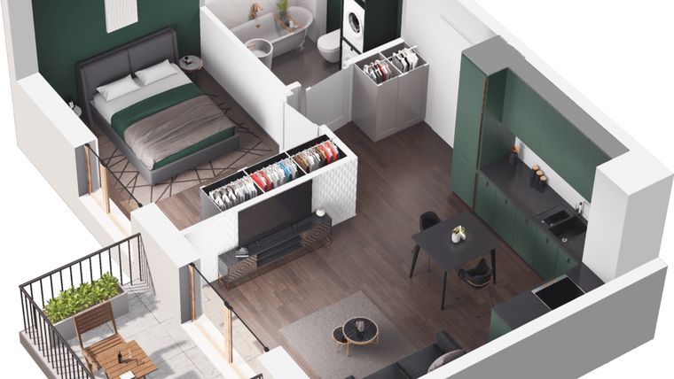 Rzut - Mieszkanie na sprzedaż 2 pokoje o powierzchni 35,53 m² - numer A1.103.M03 w Mieszkaj w mieście - Ogrody Glogera