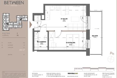 Rzut - Mieszkanie na sprzedaż 2 pokoje o powierzchni 34,01 m² - numer 81 w BETWEEN