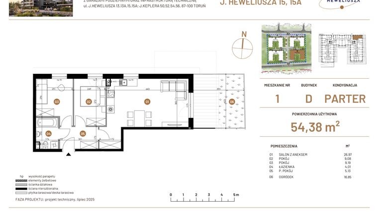 Rzut - Mieszkanie na sprzedaż 3 pokoje o powierzchni 54,38 m² - numer JAR-IV-D-LM-M1 w Osiedle JAR Heweliusza etap IV