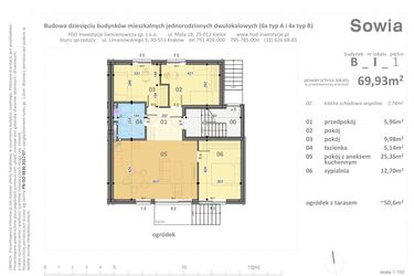 Rzut - Mieszkanie na sprzedaż 4 pokoje o powierzchni 69,93 m² - numer B1 w Sowia