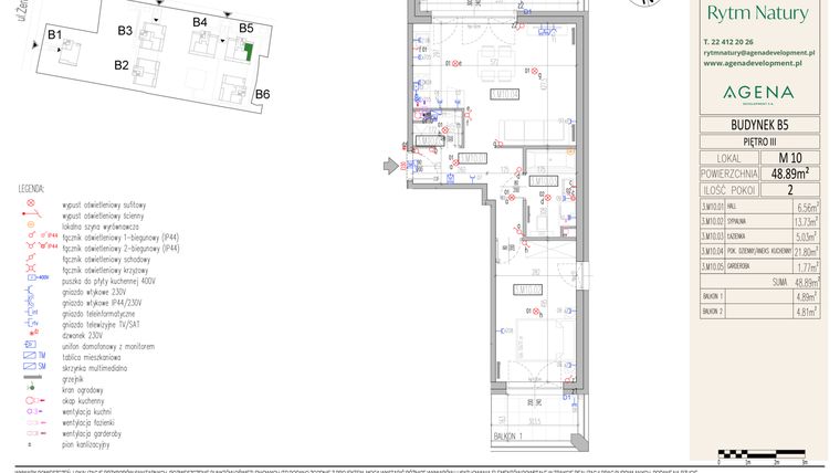 Rzut - Mieszkanie na sprzedaż 2 pokoje o powierzchni 48,89 m² - numer B5M10 w Rytm Natury