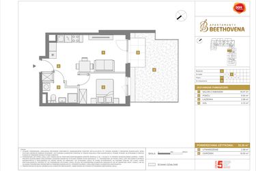 Rzut - Mieszkanie na sprzedaż 2 pokoje o powierzchni 35,28 m² - numer B69 w Apartamenty Beethovena